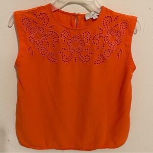 LOFT Orange Sleeveless Boxy Blouse with Crew Neck and Embellished Design/ XXSP